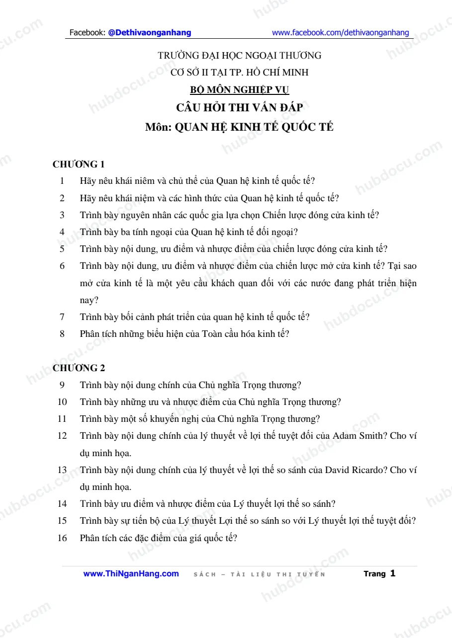 90 câu hỏi thi vấn đáp môn Quan hệ kinh tế quốc tế