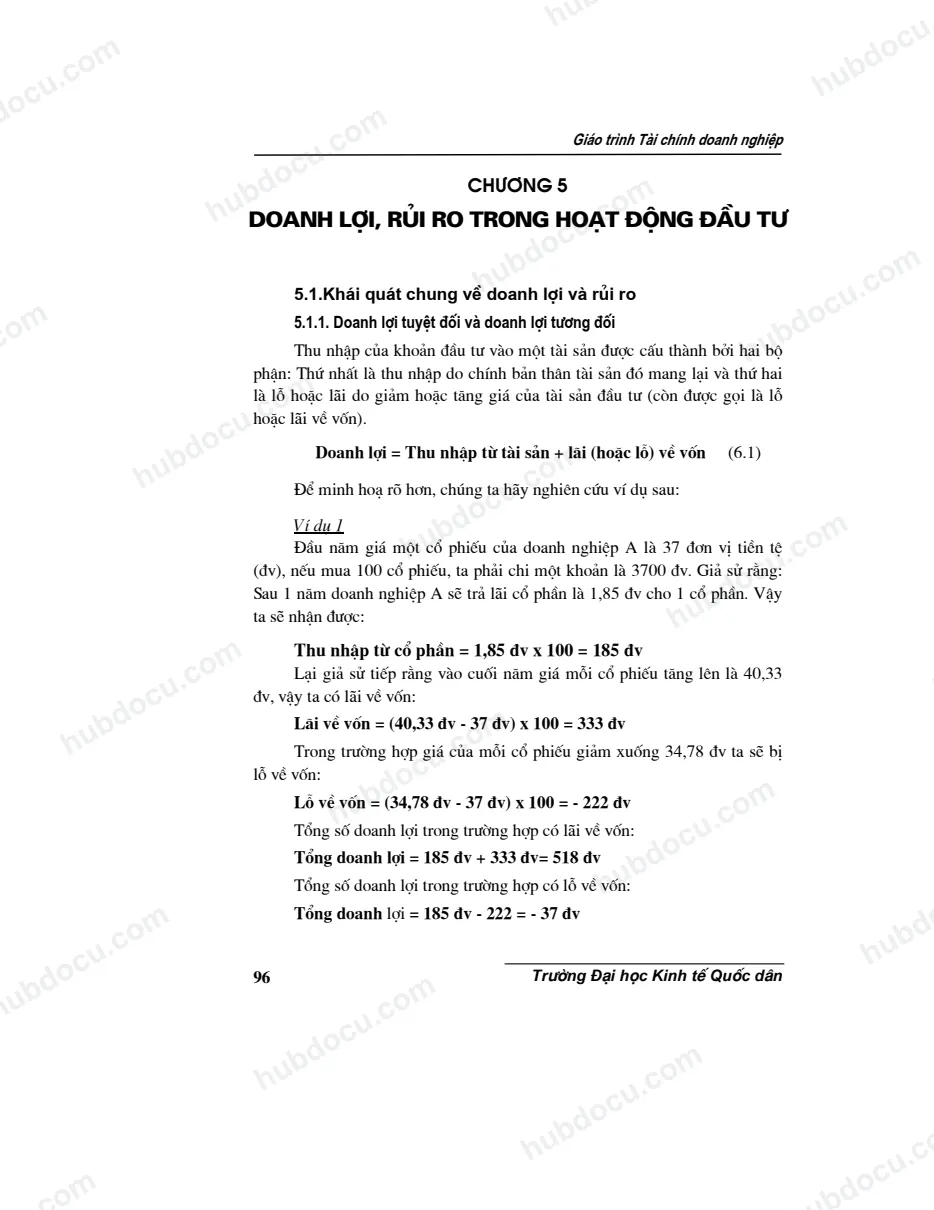 Chương 5. Doanh lợi, rủi ro trong hoạt động đầu tư - Giáo trình tài chính doanh nghiệp (10 chương)
