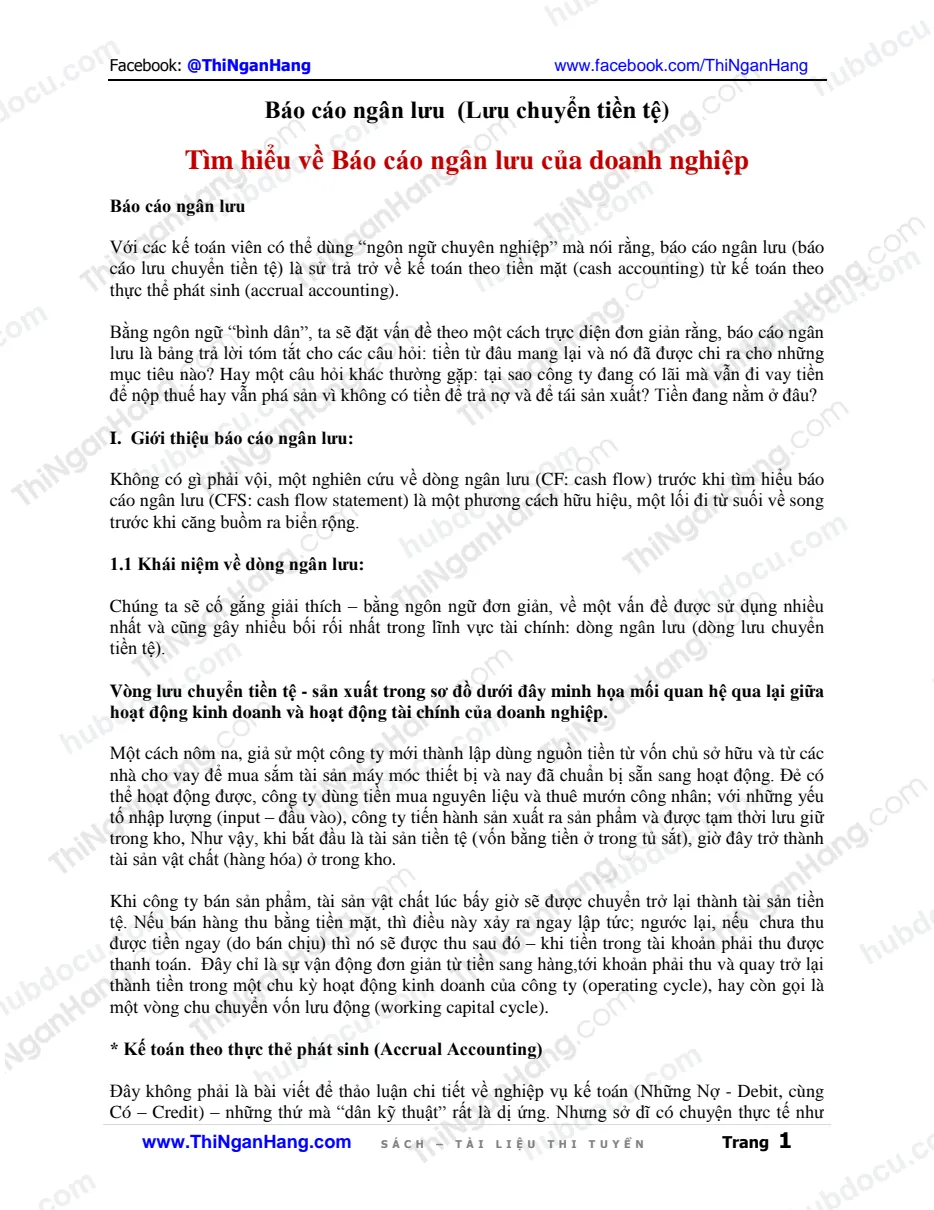 Tìm hiểu về Báo cáo ngân lưu (Lưu chuyển tiền tệ) trong doanh nghiệp