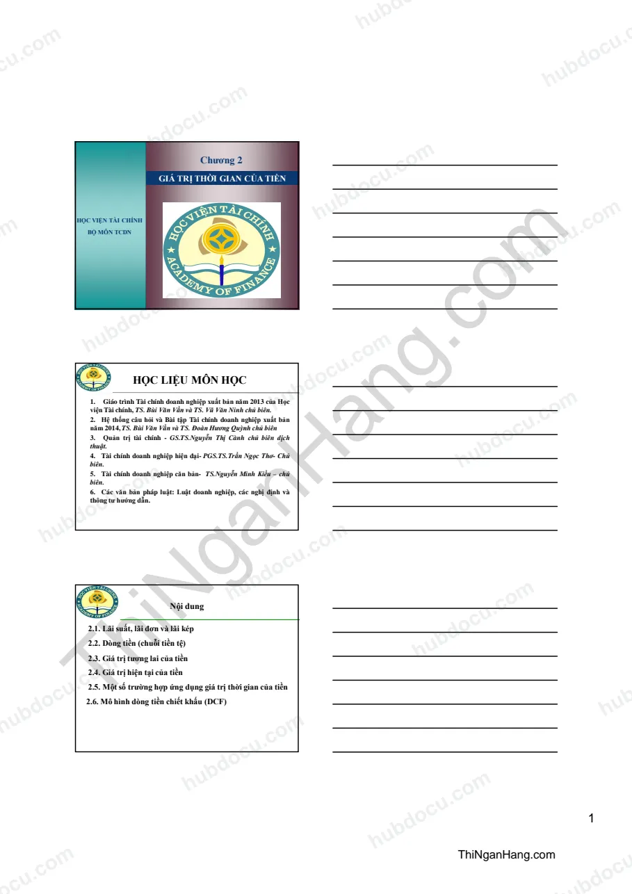 Slide Chương 2. Giá trị thời gian của tiền - Môn Tài chính doanh nghiệp (HVTC)