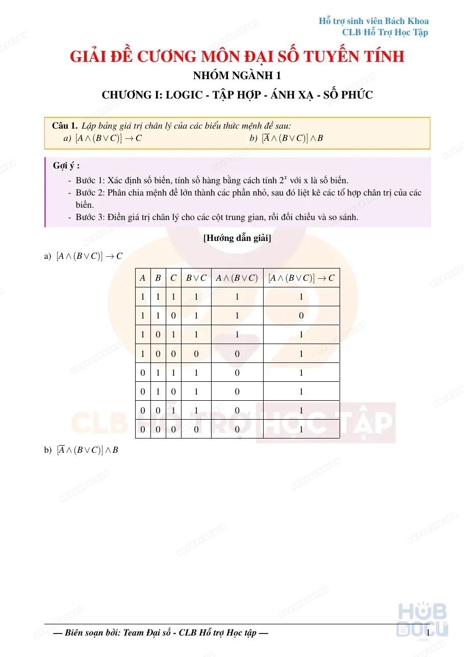 Giải Đề cương Đại số - Full Chương 1 (2025) (CLB HTHT HUST)