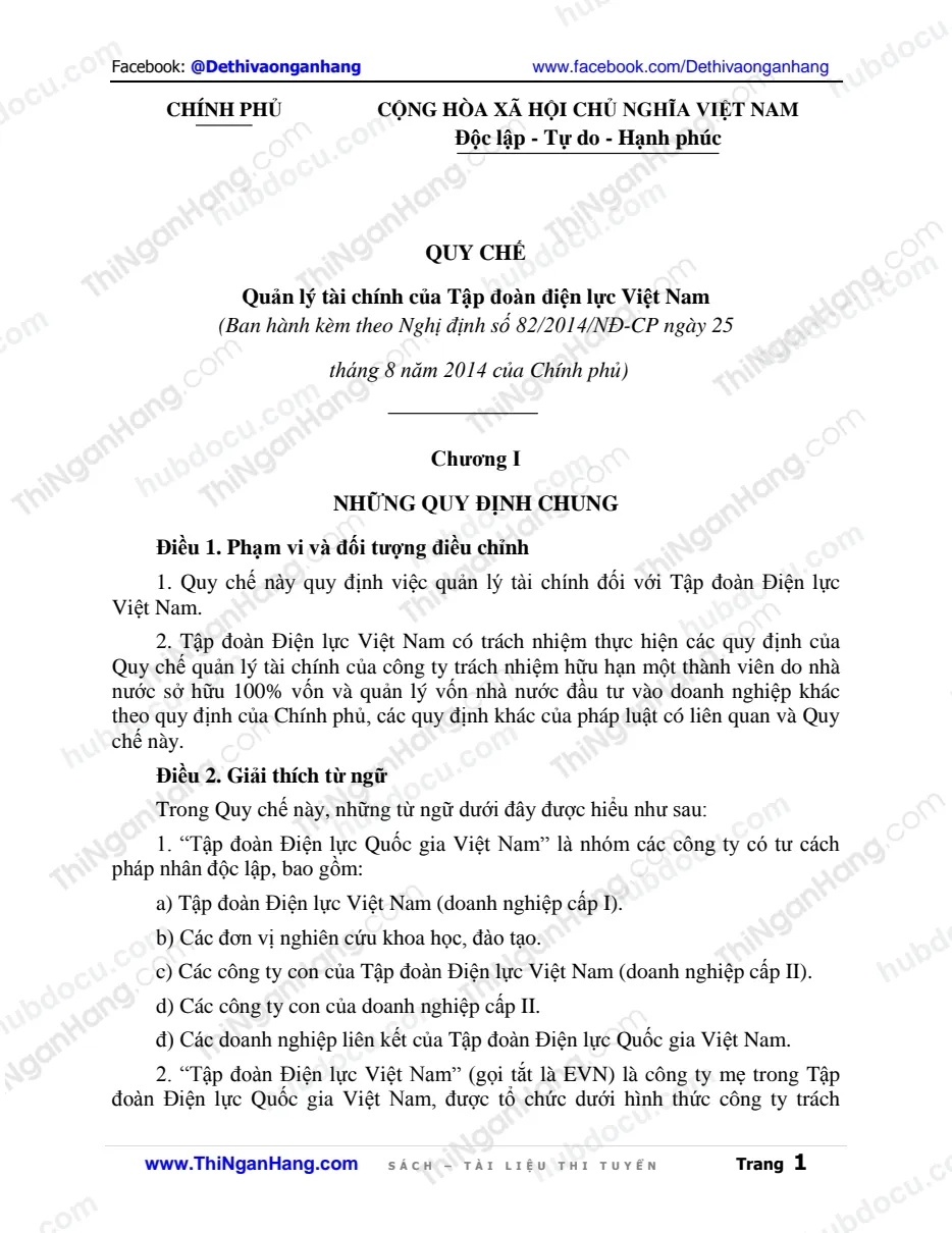 Quy chế quản lý tài chính của Tập đoàn điện lực Việt Nam (EVN) - NĐ 82-2014 ngày 25-8-2014