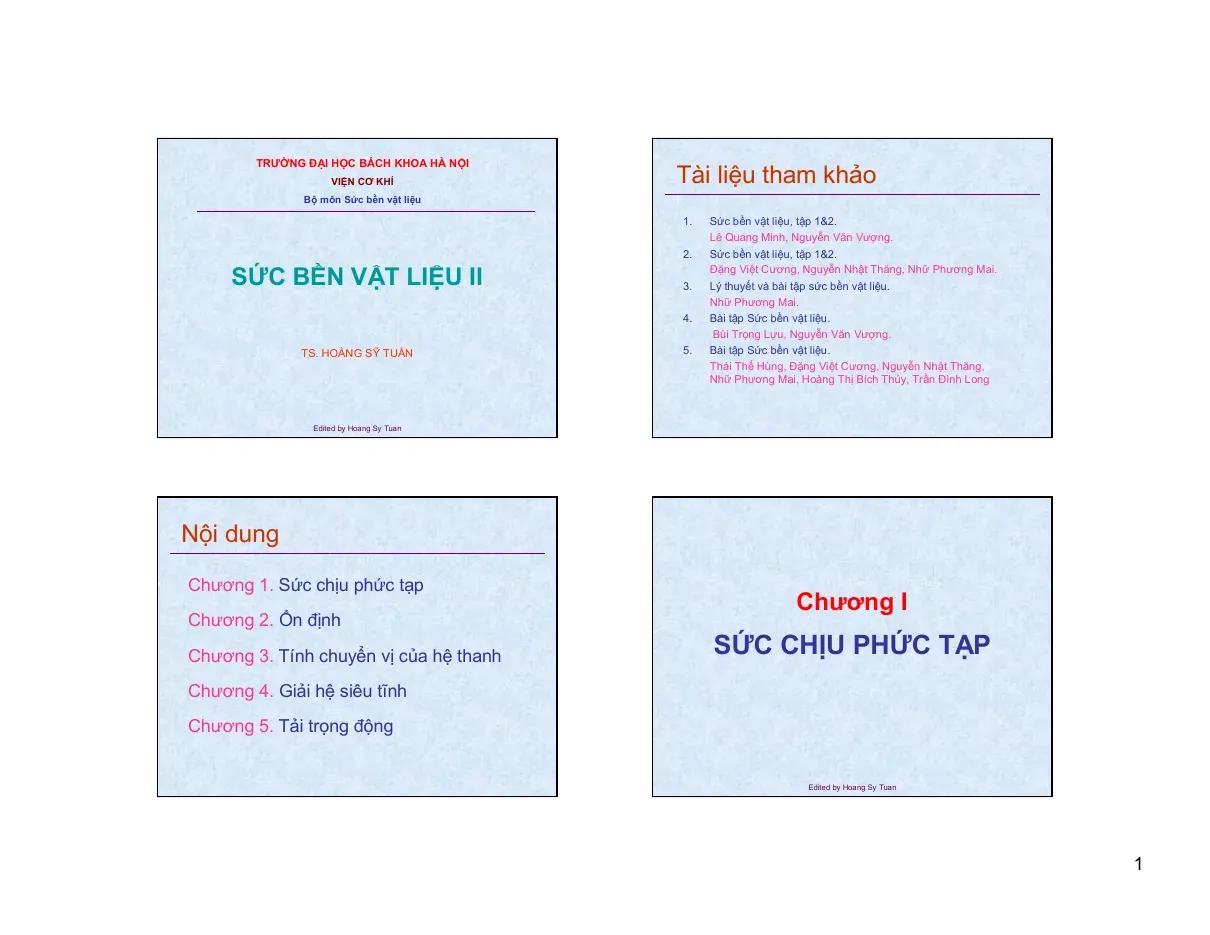 Sức bền vật liệu II (Chương 1) - Hoàng Sỹ Tuấn