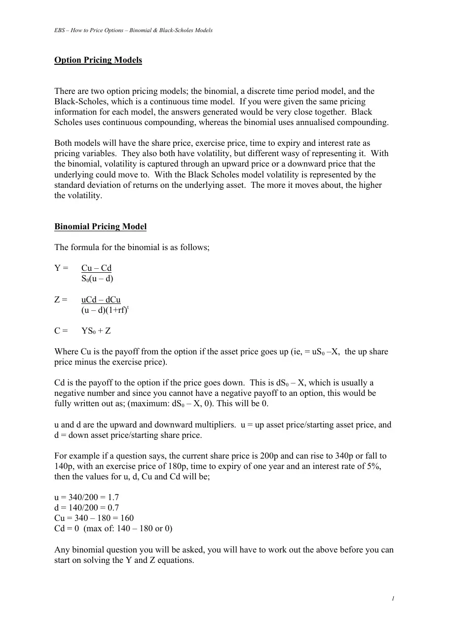 Option Pricing Binomial Black Scholes (Module 12) (Hướng dẫn định giá quyền chọn bằng mô hình nhị phân)