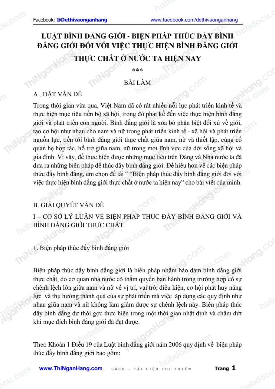 Luật bình đẳng giới - Biện pháp thúc đẩy bình đẳng giới đối với việc thực hiện bình đẳng giới thực chất ở nước ta hiện nay