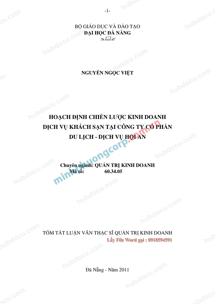 Hoạch định chiến lược kinh doanh dịch vụ khách sạn tại công ty cổ phần du lịch - dịch vụ Hội An