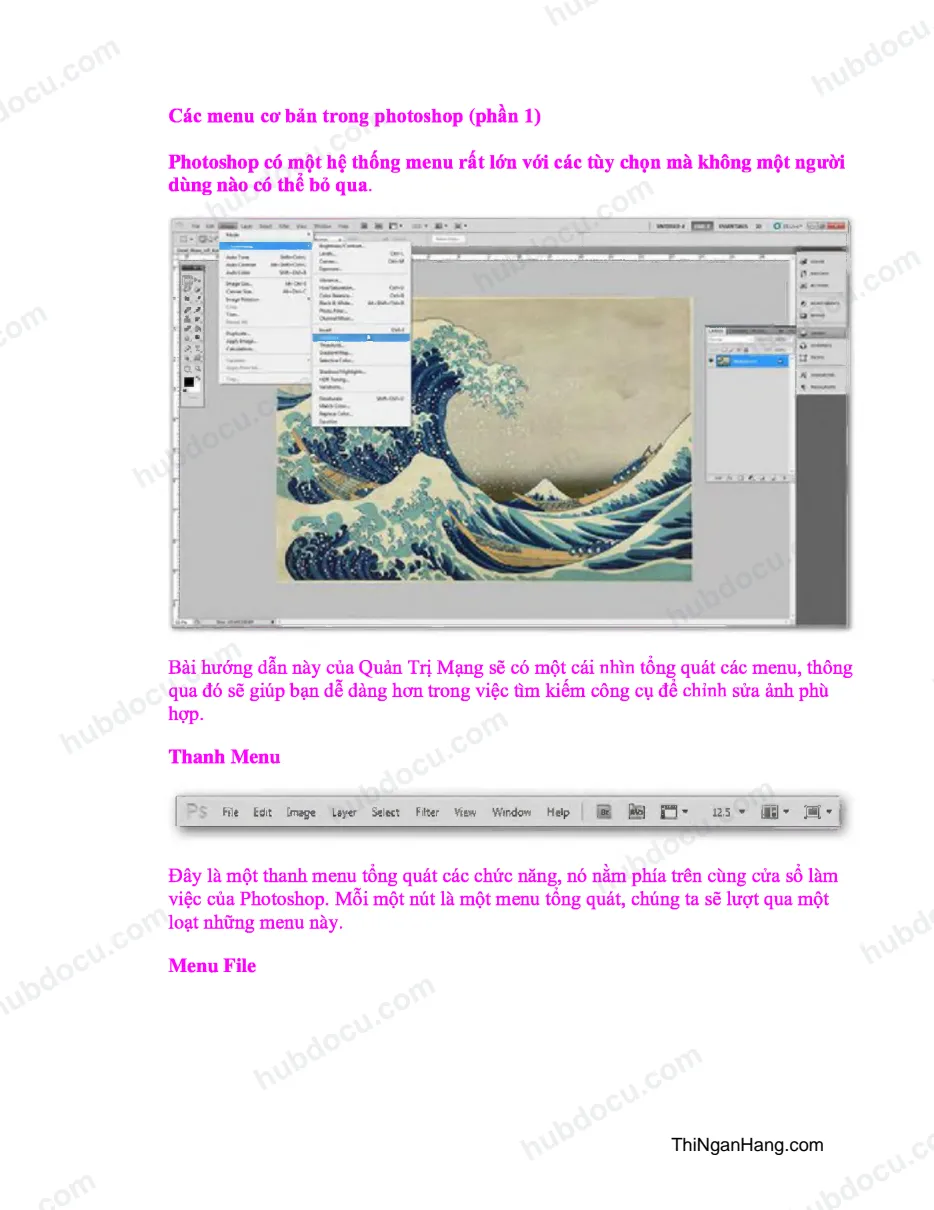 Các menu cơ bản trong photoshop (phần 1)
