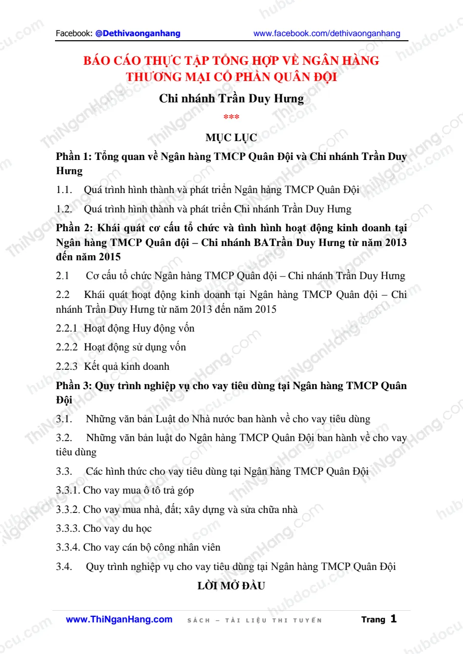 Báo cáo thực tập tổng hợp về Ngân hàng TMCP Quân đội