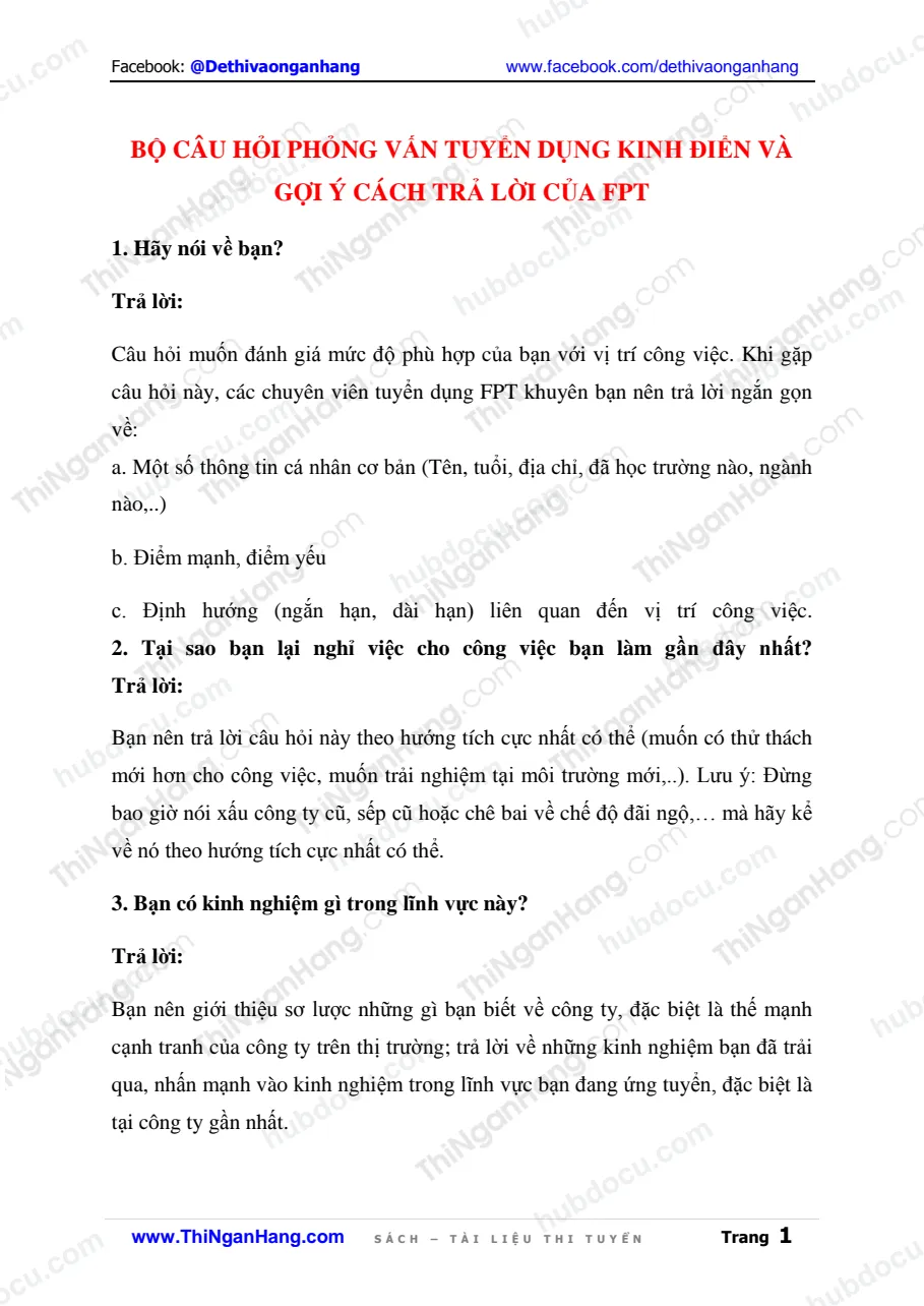 Bộ câu hỏi phỏng vấn tuyển dụng Kinh điển và Gợi ý trả lời của FPT
