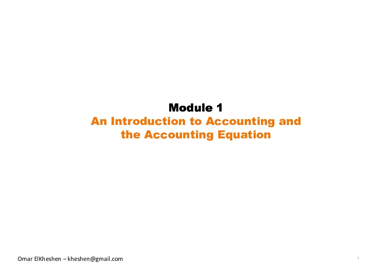 An Introduction to Accounting and the Accounting Equation (Giới thiệu về kế toán, phương trình kế toán) - Act 1 - Omar ElKheshen