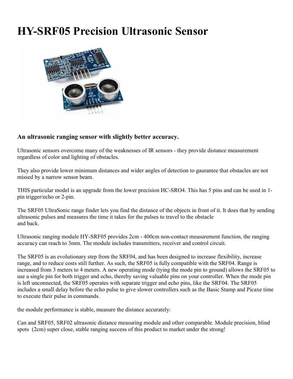 HY-SRF05 Precision Ultrasonic Sensor (Cảm biến siêu âm chính xác HY-SRF05)