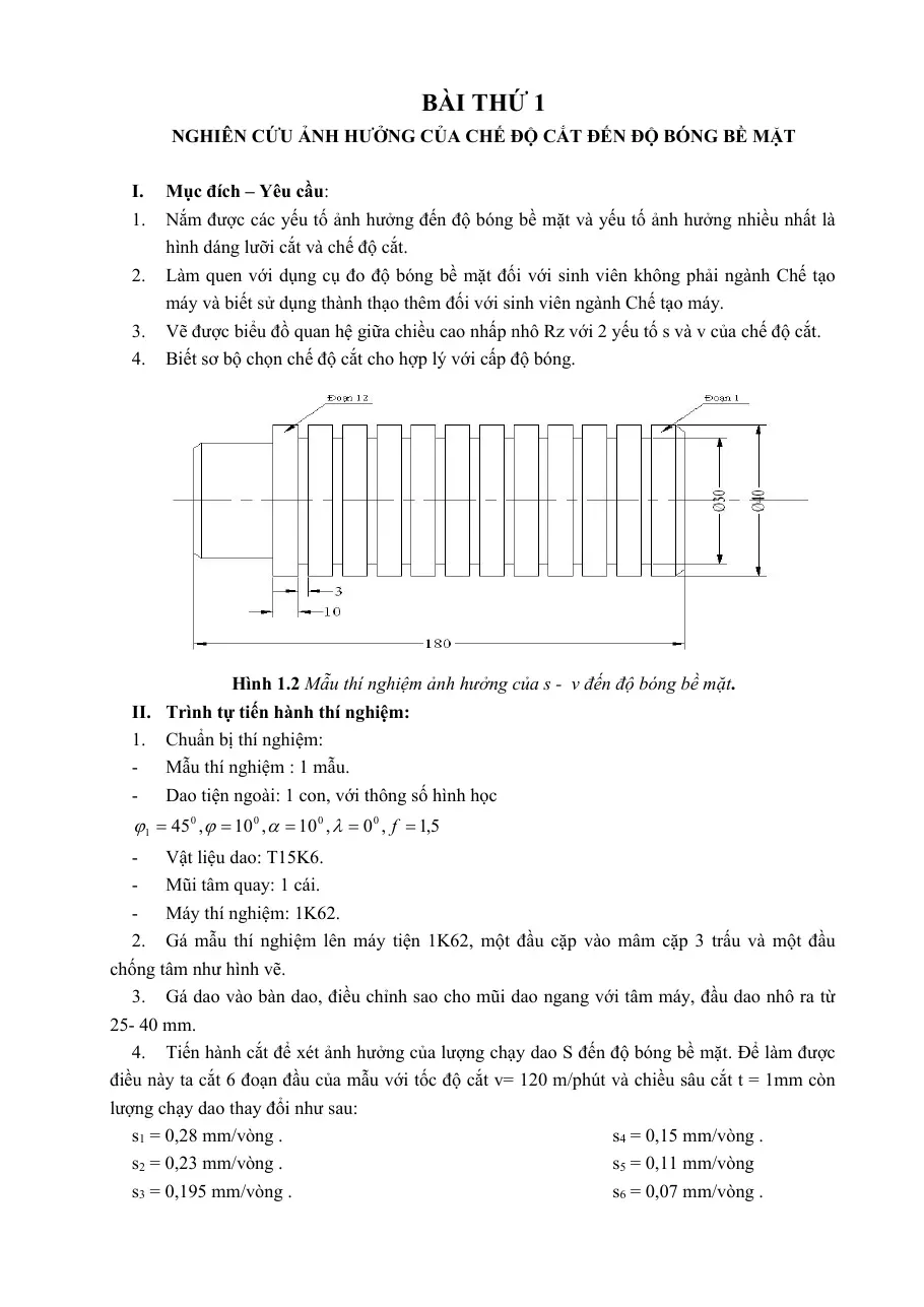 Nghiên cứu ảnh hưởng của chế độ cắt đến độ bóng bề mặt (Bài 1)