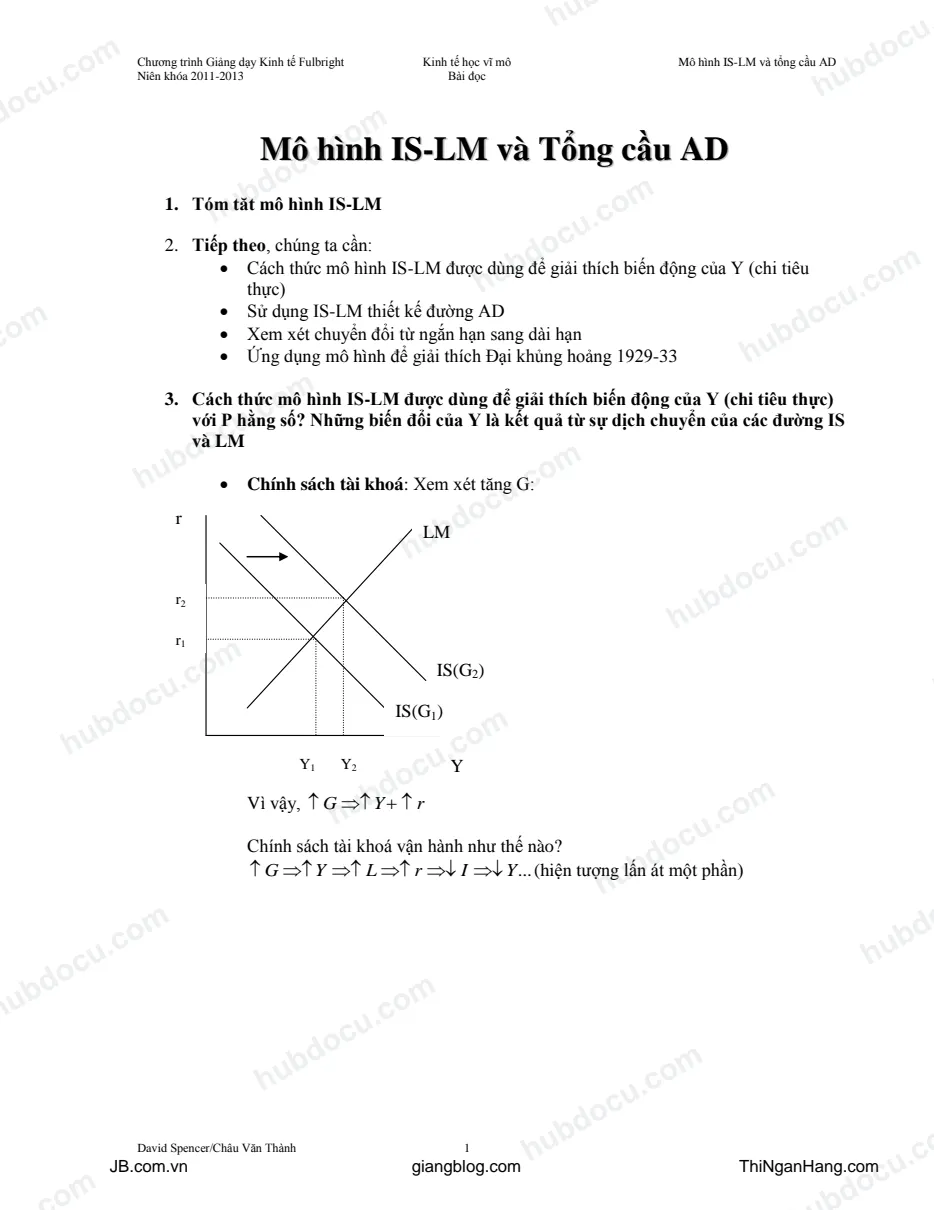Mô hình IS - LM và Tổng cầu AD