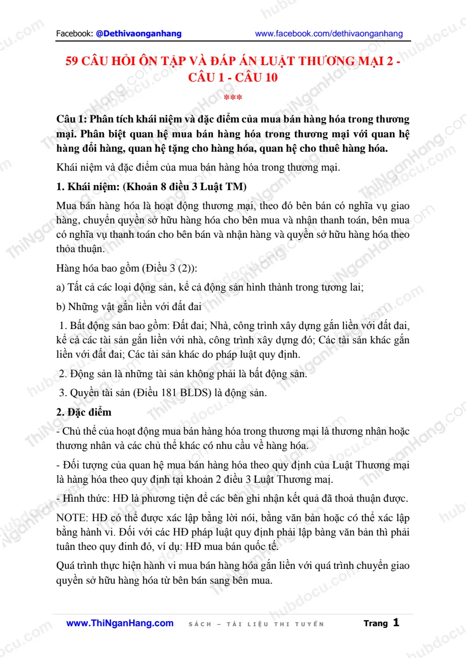 59 Câu hỏi ôn tập Luật Thương mại 2 - câu 1-10 (có KEY)