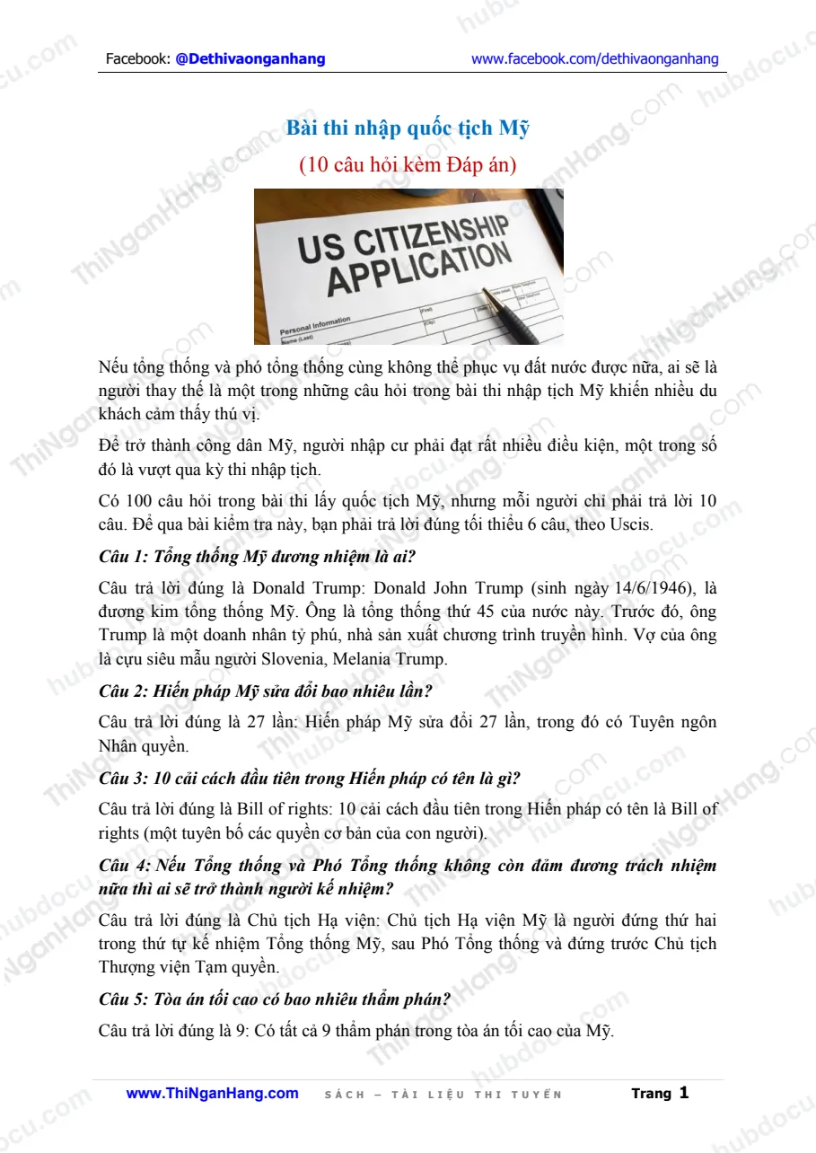 Bài thi nhập quốc tịch Mỹ (US Citizen Test)