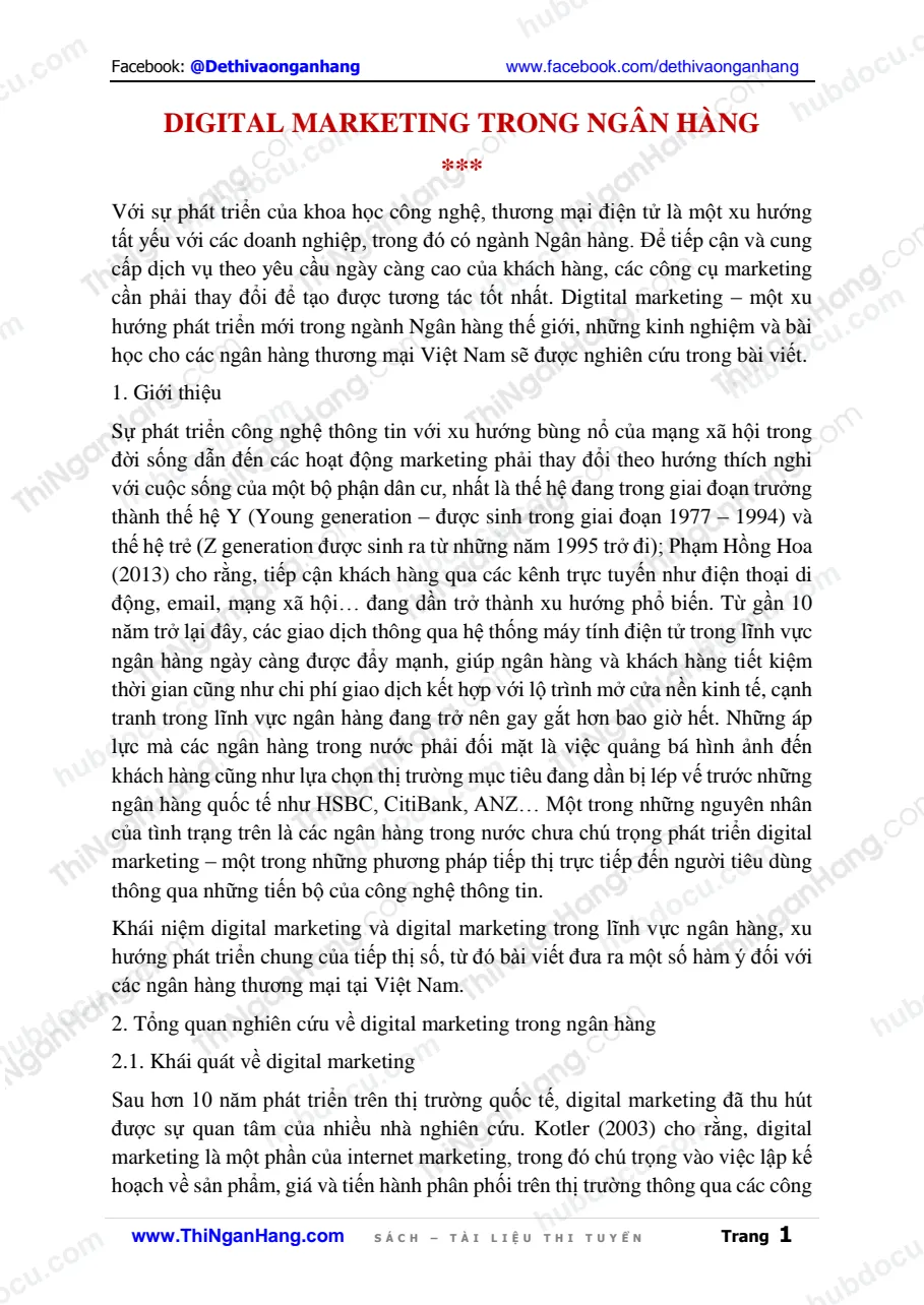 Digital Marketing trong ngân hàng