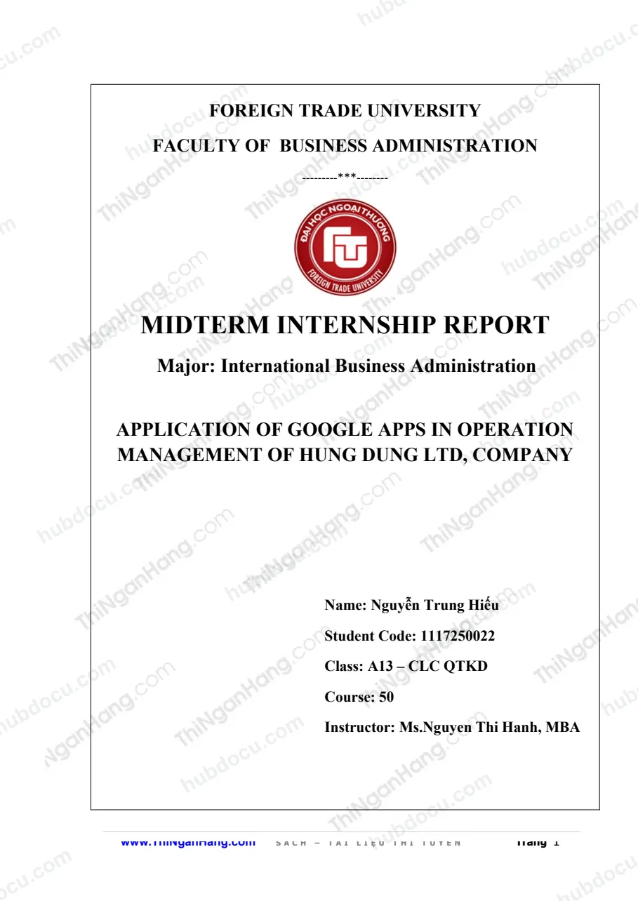 Mid - term internship: Application of Google Apps in Operation Management of Hung Dung Ltd, Company