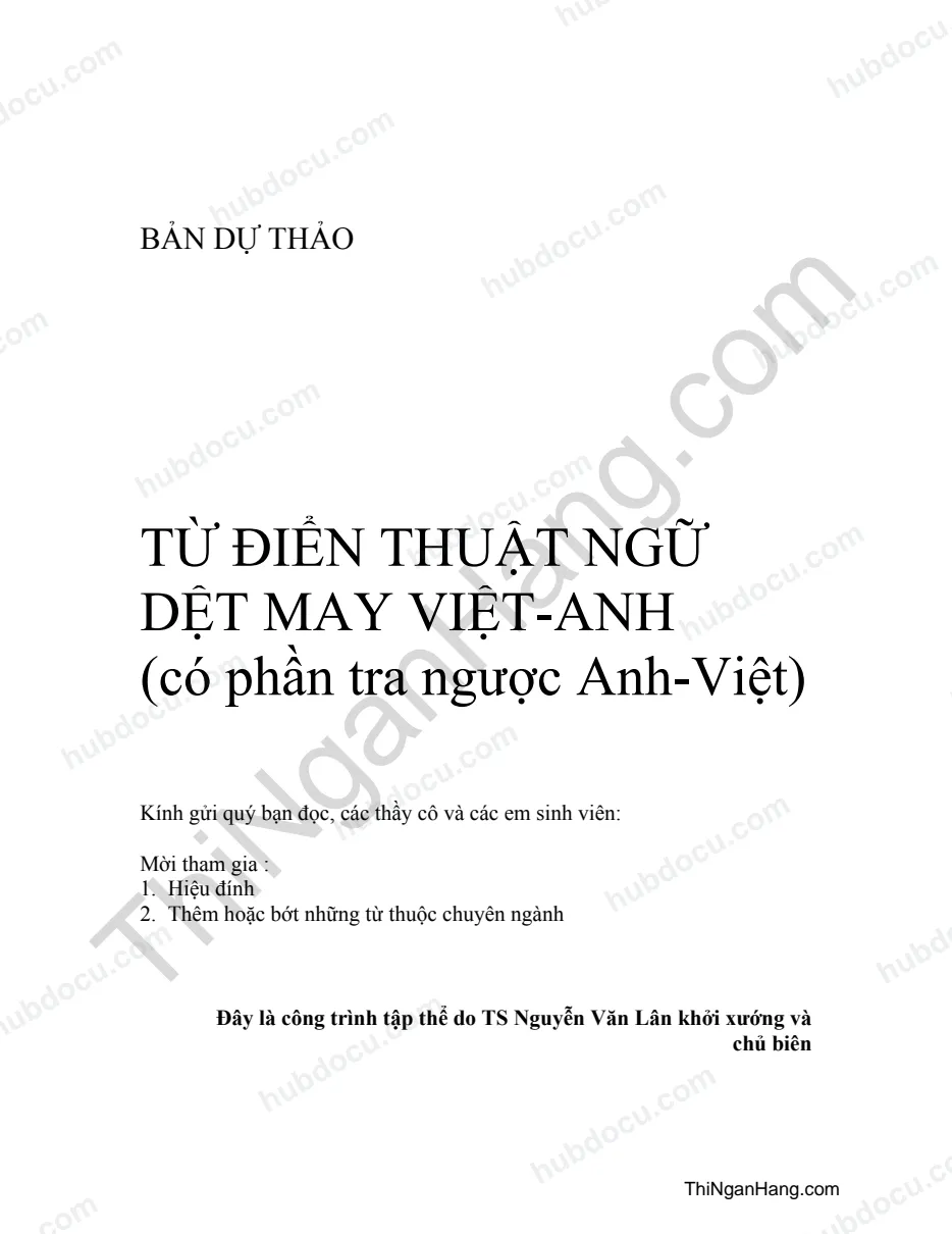 Từ điển thuật ngữ ngành Dệt May (Việt - Anh)