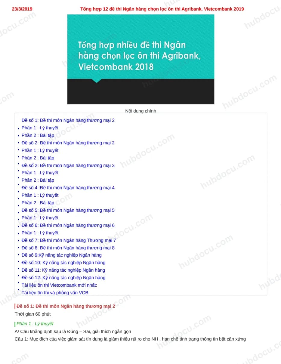 Tổng hợp 12 đề thi ngân hàng chọn lọc ôn thi Agribank, Vietcombank 2019