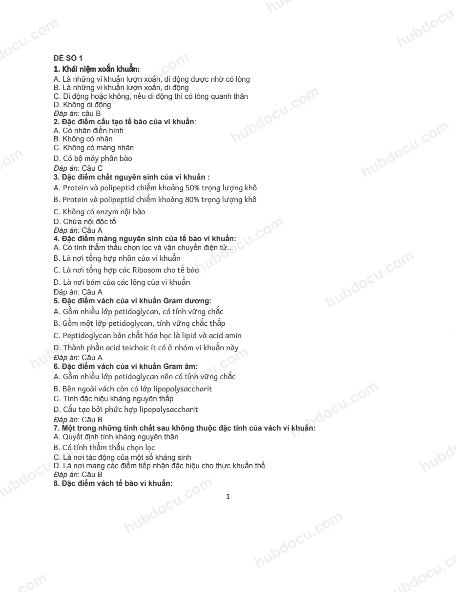 Trắc Nghiệm Vi Sinh (Có đáp án)