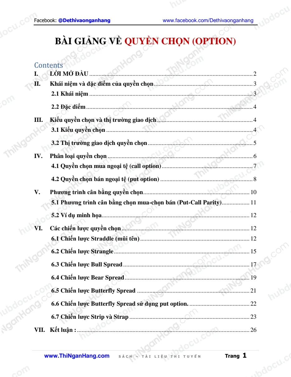 Bài giảng về Quyền chọn (Option)