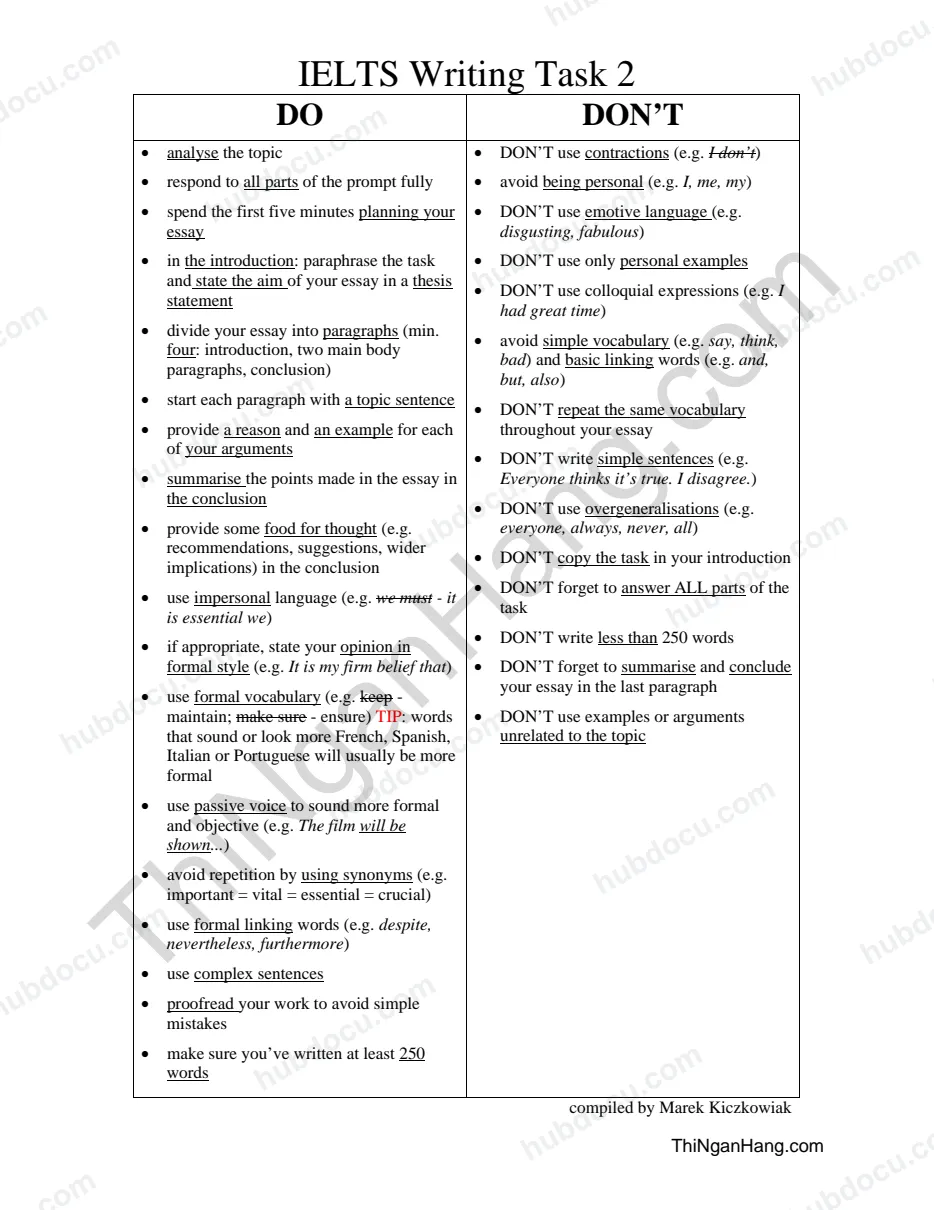 Do and don't for IELTS WRITING task 2