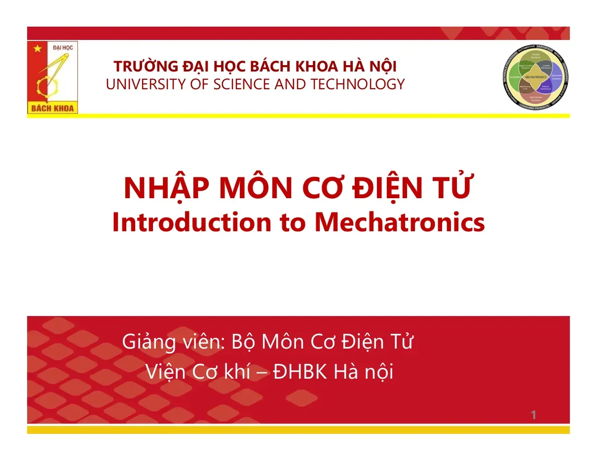 Điều khiển trong Cơ điện tử (Chương 4) - Nhập môn Cơ Điện Tử