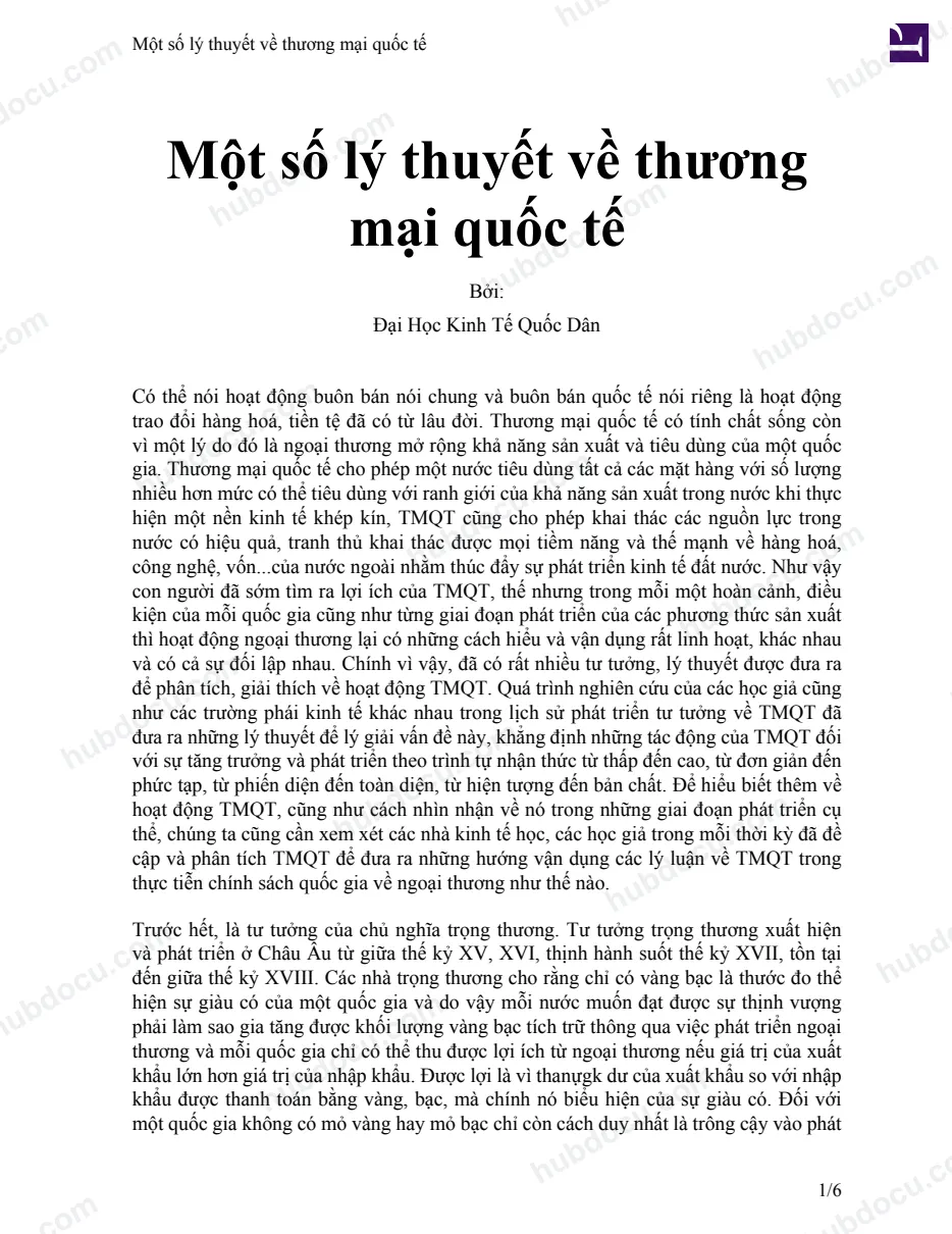 Một số lý thuyết về Thương mại quốc tế