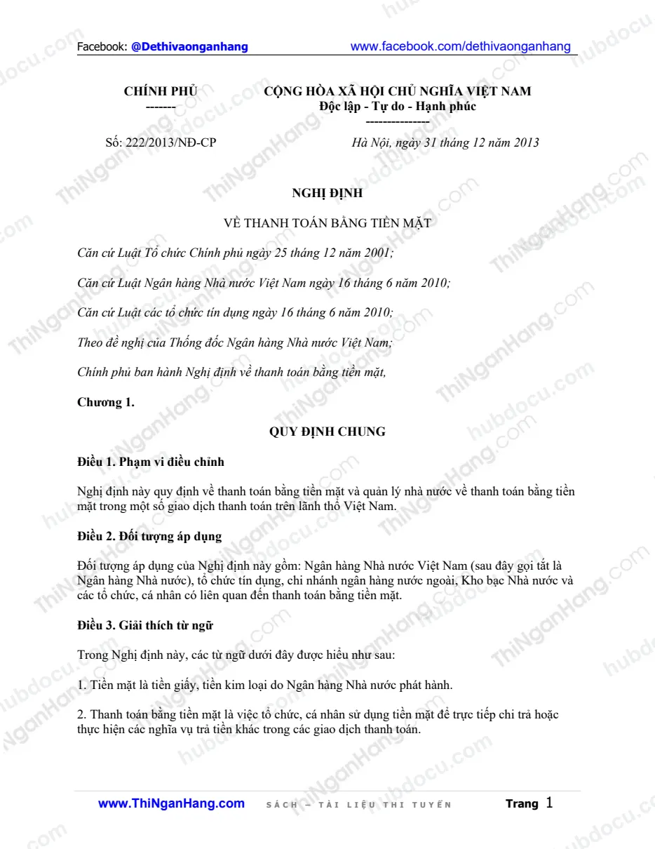 Nghị định 222-2013-NĐCP - Thanh toán không dùng tiền mặt