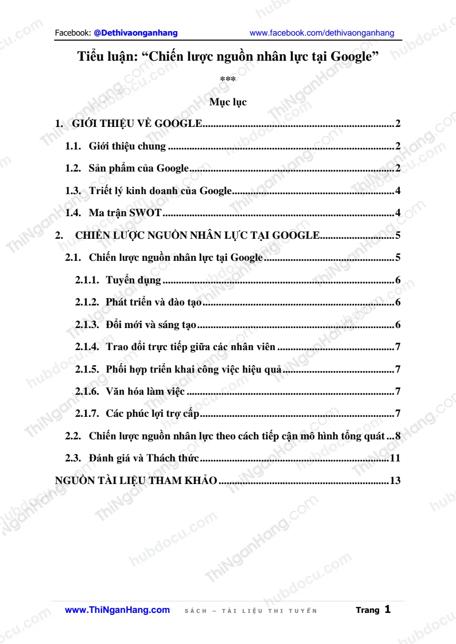 Tiểu luận - Chiến lược nguồn nhân sự tại Google