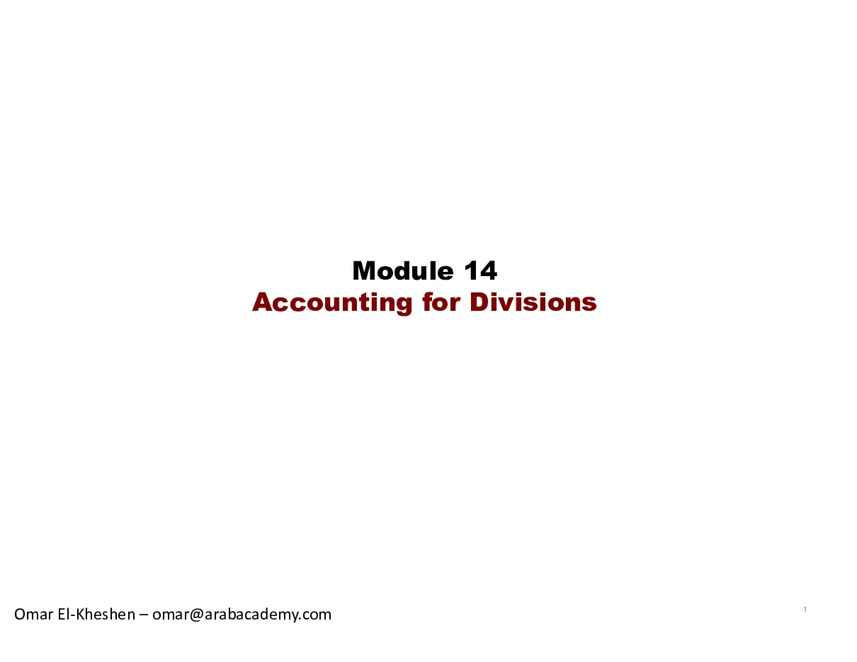 Accounting for Divisions (Kế toán cho các bộ phận) - Act 14 - Omar El-Kheshen