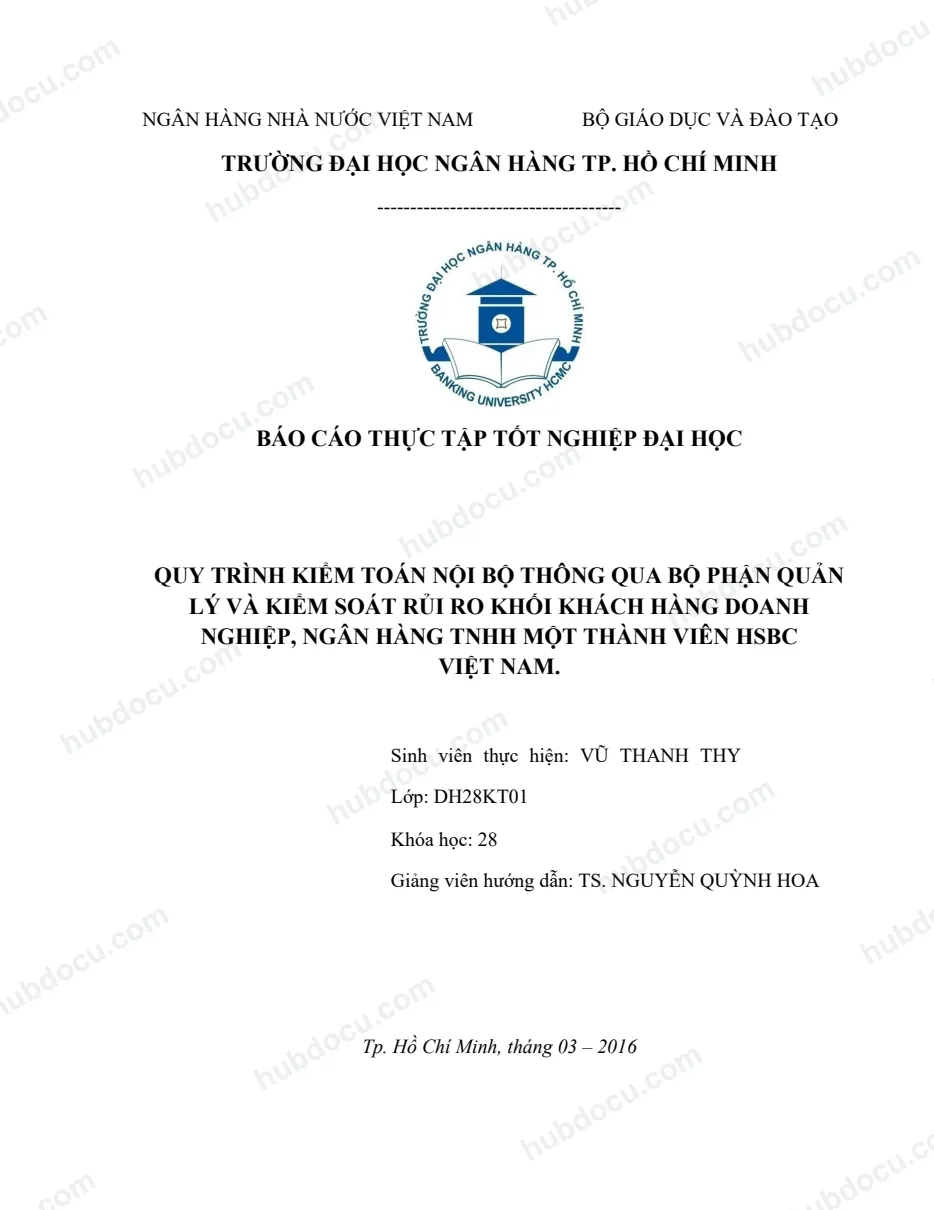 Luận văn - Quy trình Kiểm toán nội bộ thông qua bộ phận Quản lý và kiểm soát rủi ro khối khách hàng doanh nghiệp tại HSBC Việt Nam