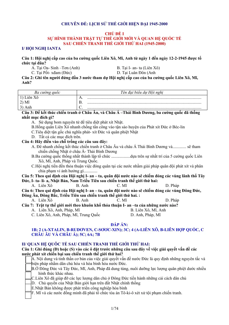 Lịch Sử 12 (700 câu trắc nghiệm và tự luận phục vụ ôn thi)