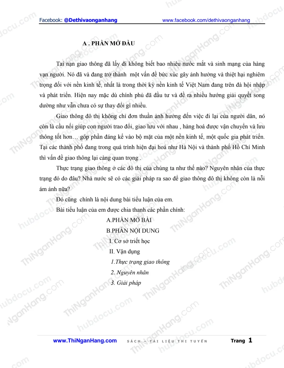 Tiểu luận - An toàn giao thông dưới góc nhìn của cặp phạm trù Nguyên nhân - Kết quả. Thực trạng và giải pháp