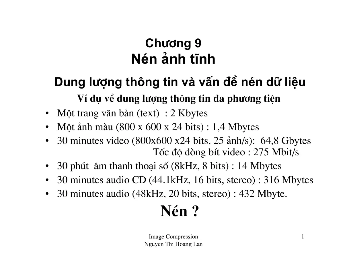 Image Compression (Chương 9) - Nguyễn Thị Hoàng Lan