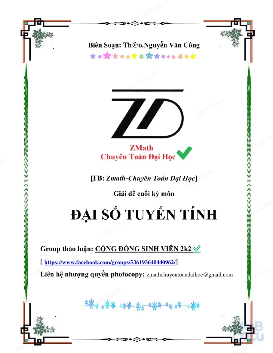 Giải Đề cuối kỳ Đại số tuyến tính các kỳ 2019x (ZMath)