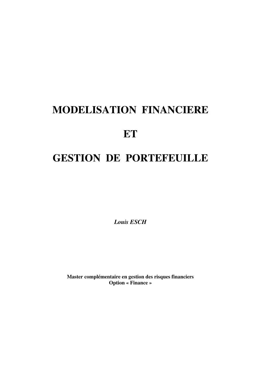 Modélisation Financière et Gestion de Portefeuille (Mô hình hóa tài chính và quản lý danh mục đầu tư) - Louis Esch