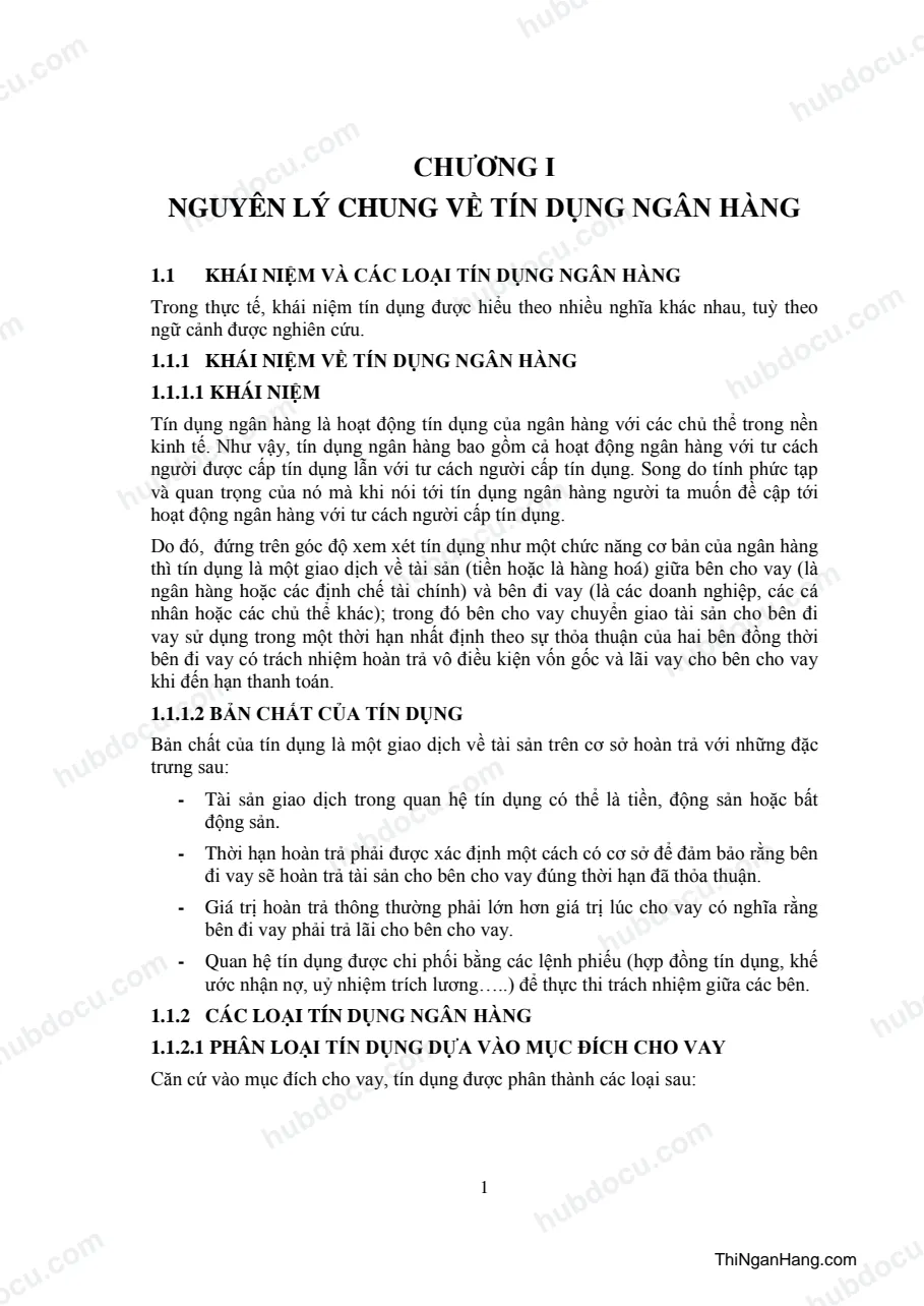 Nguyên lý chung về Tín dụng ngân hàng