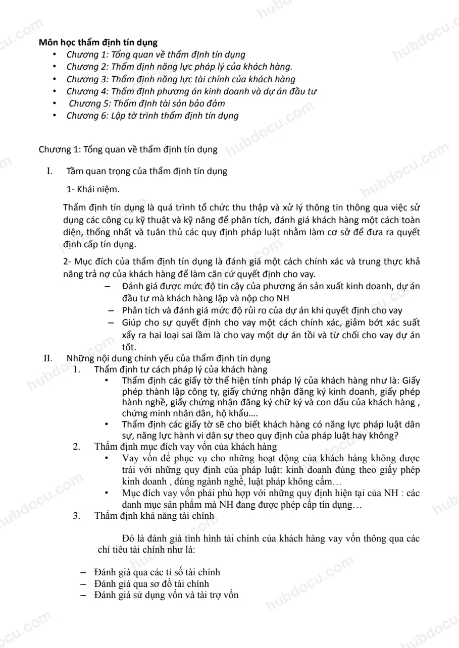 Bài giảng Thẩm định tín dụng