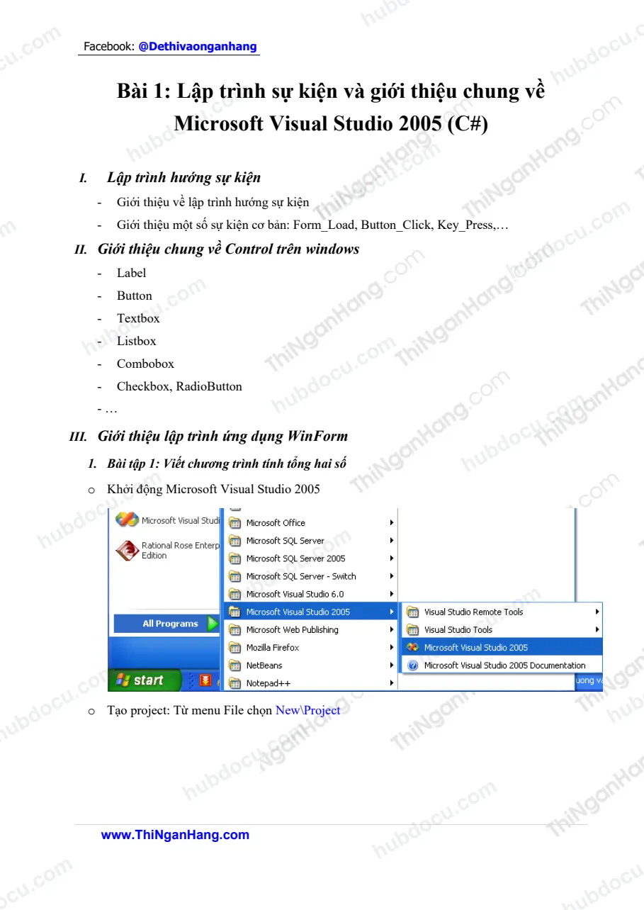 Lập trình sự kiện và giới thiệu chung về Microsoft Visual Studio 2005