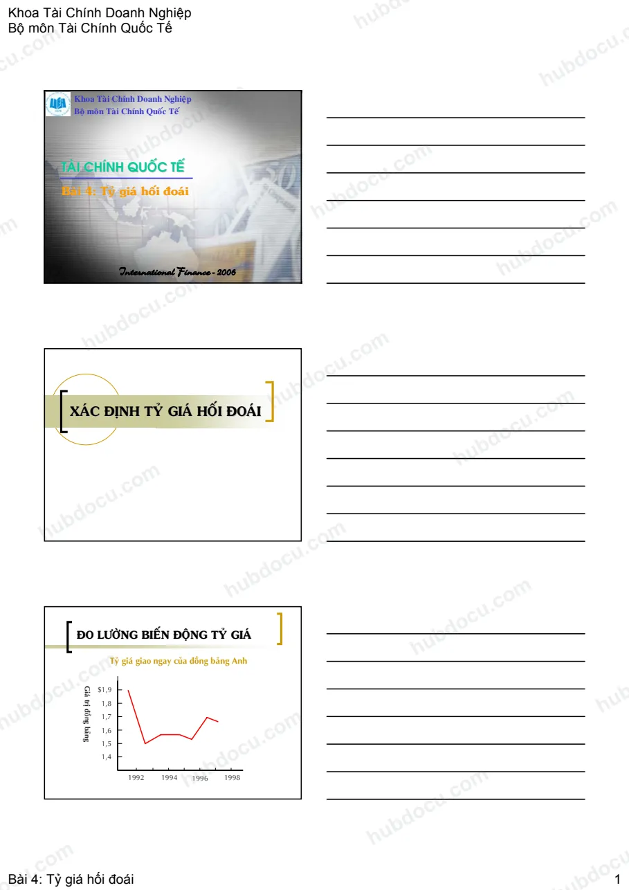 Bài 4. Tỷ giá hối đoái - Slide Tài chính quốc tế (Đại học Kinh Tế)