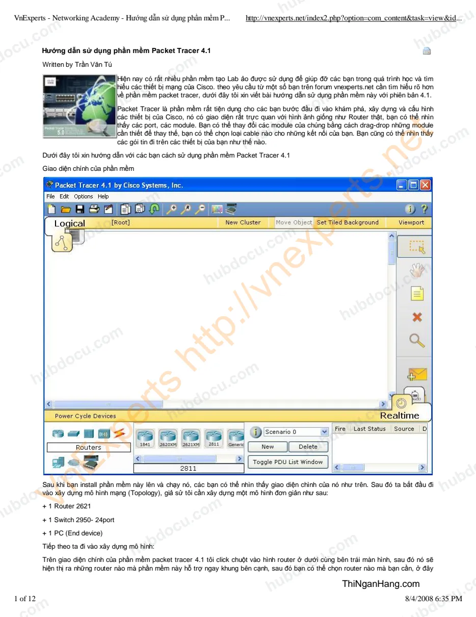 Hướng dẫn sử dụng phần mềm Packet Tracer 4.1