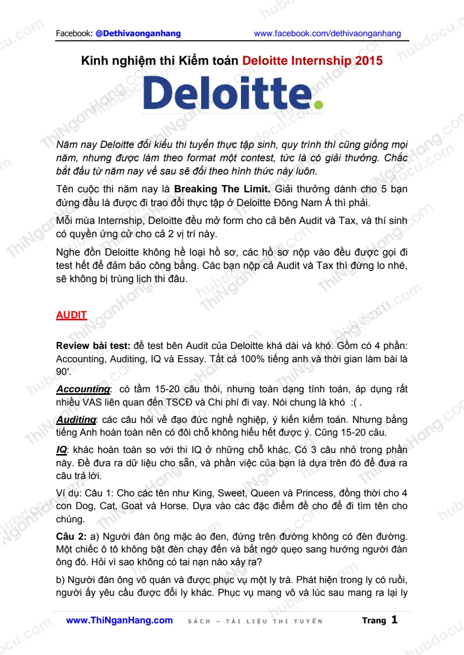 Kinh nghiệm thi Kiểm toán Deloitte Internship 2015