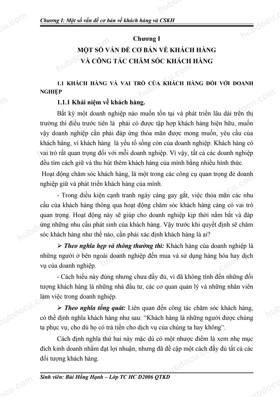 Luận văn_ Thực trạng công tác CSKH tại Bưu điện Hà đông