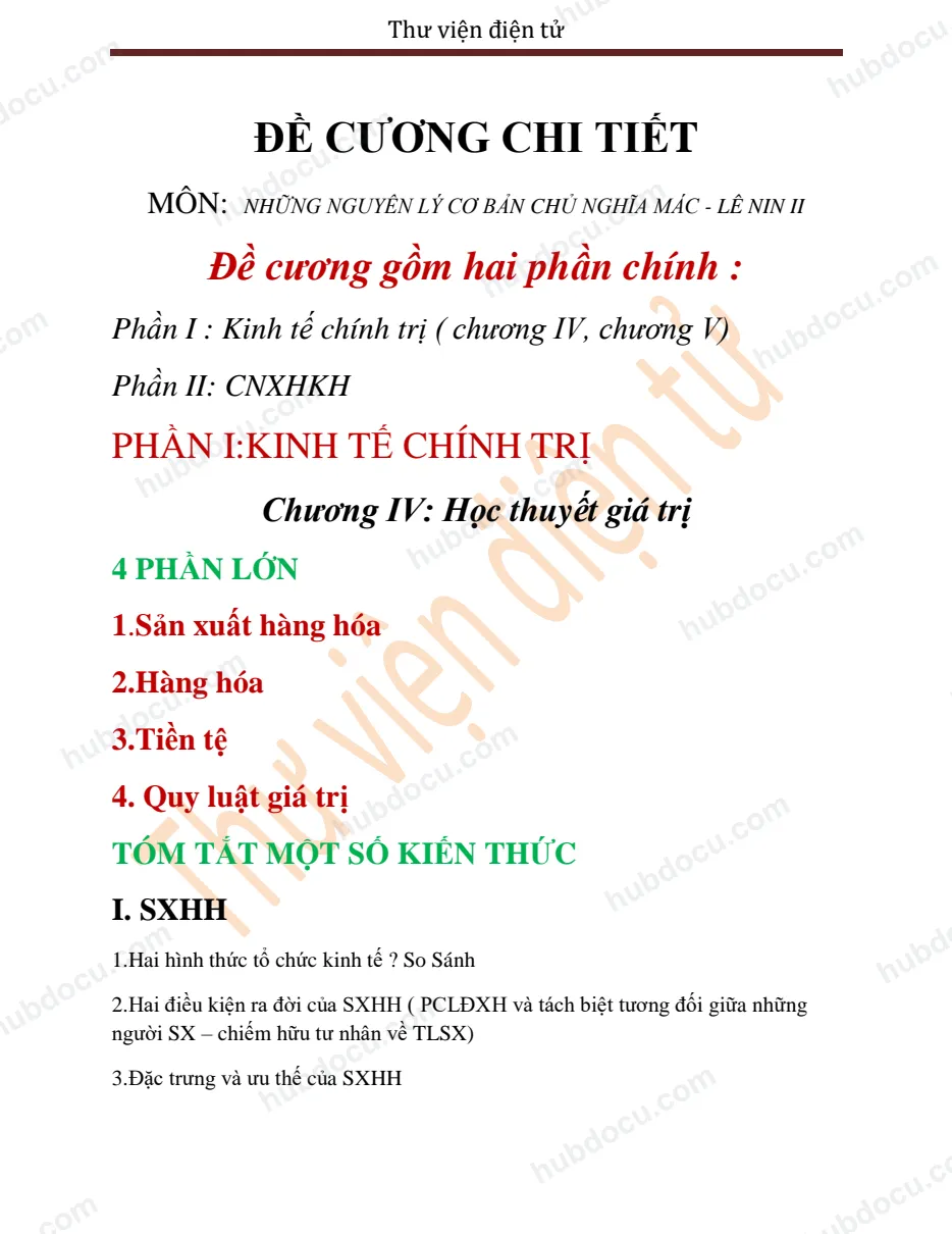 Đề cương chi tiết - môn Kinh tế chính trị