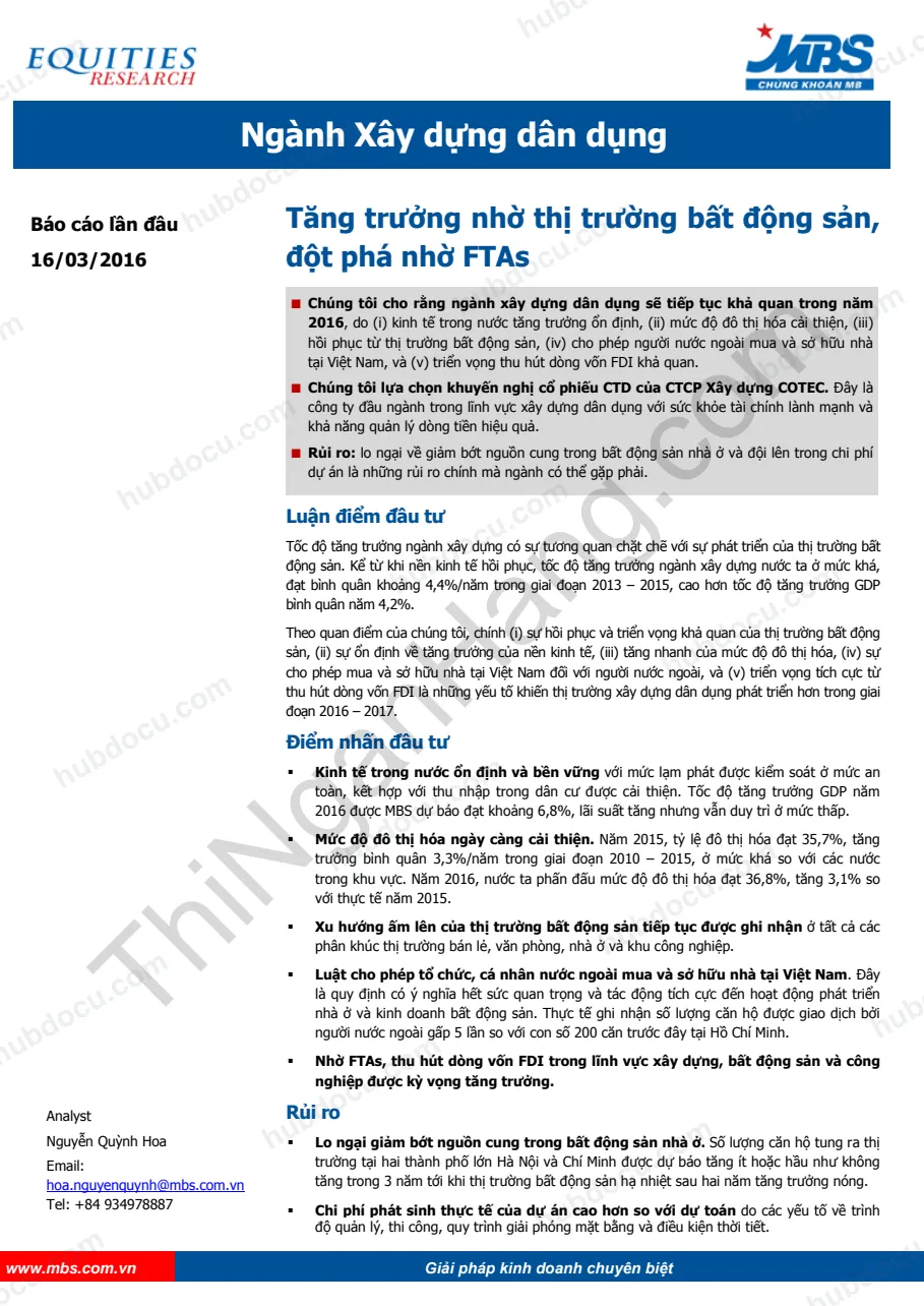 Báo cáo tăng trưởng Ngành Xây dựng dân dụng Việt Nam năm 2016