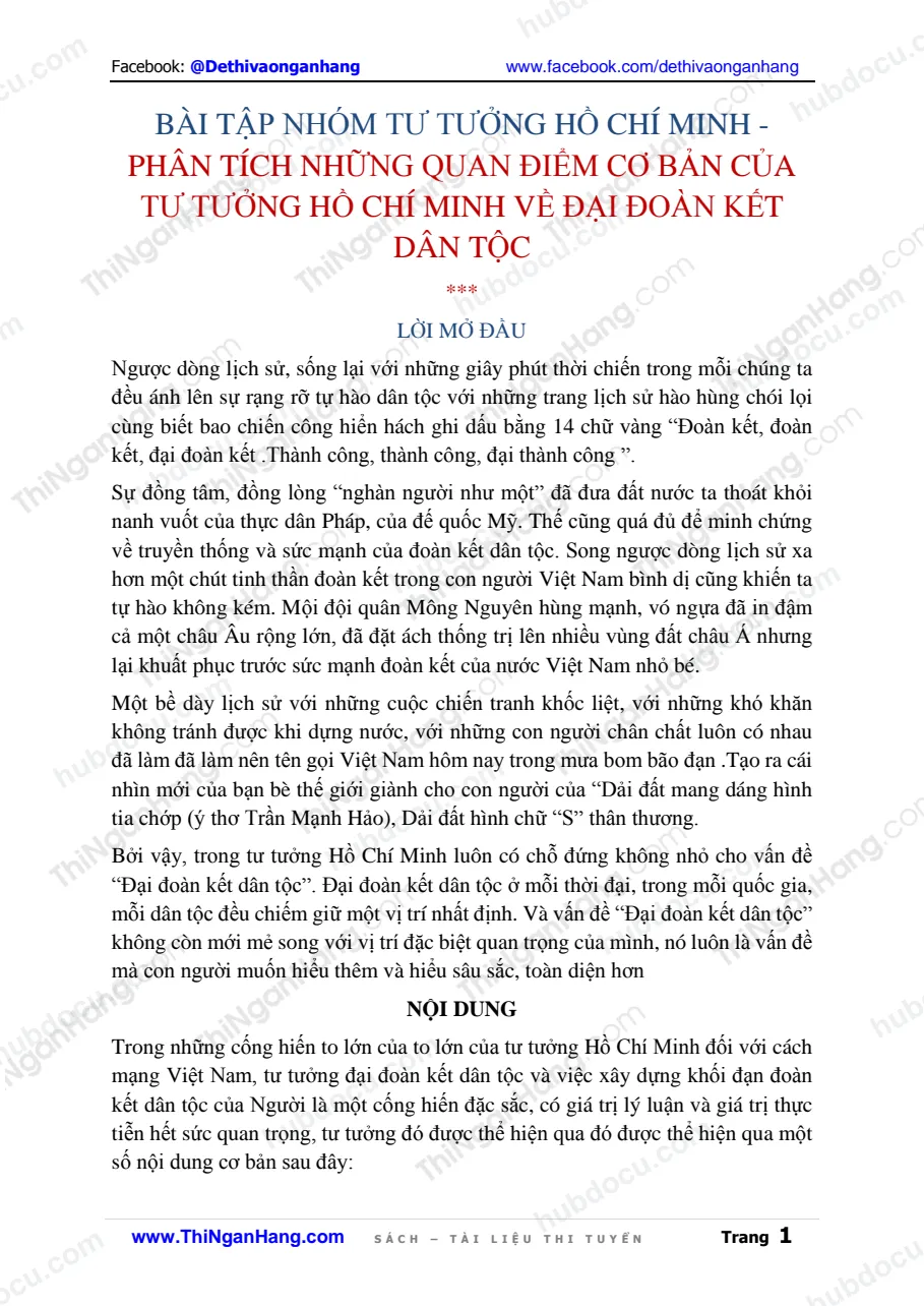 Bài tập nhóm Tư tưởng Hồ Chí Minh - Phân tích những quan điểm cơ bản của tư tưởng Hồ Chí Minh về đại đoàn kết dân tộc