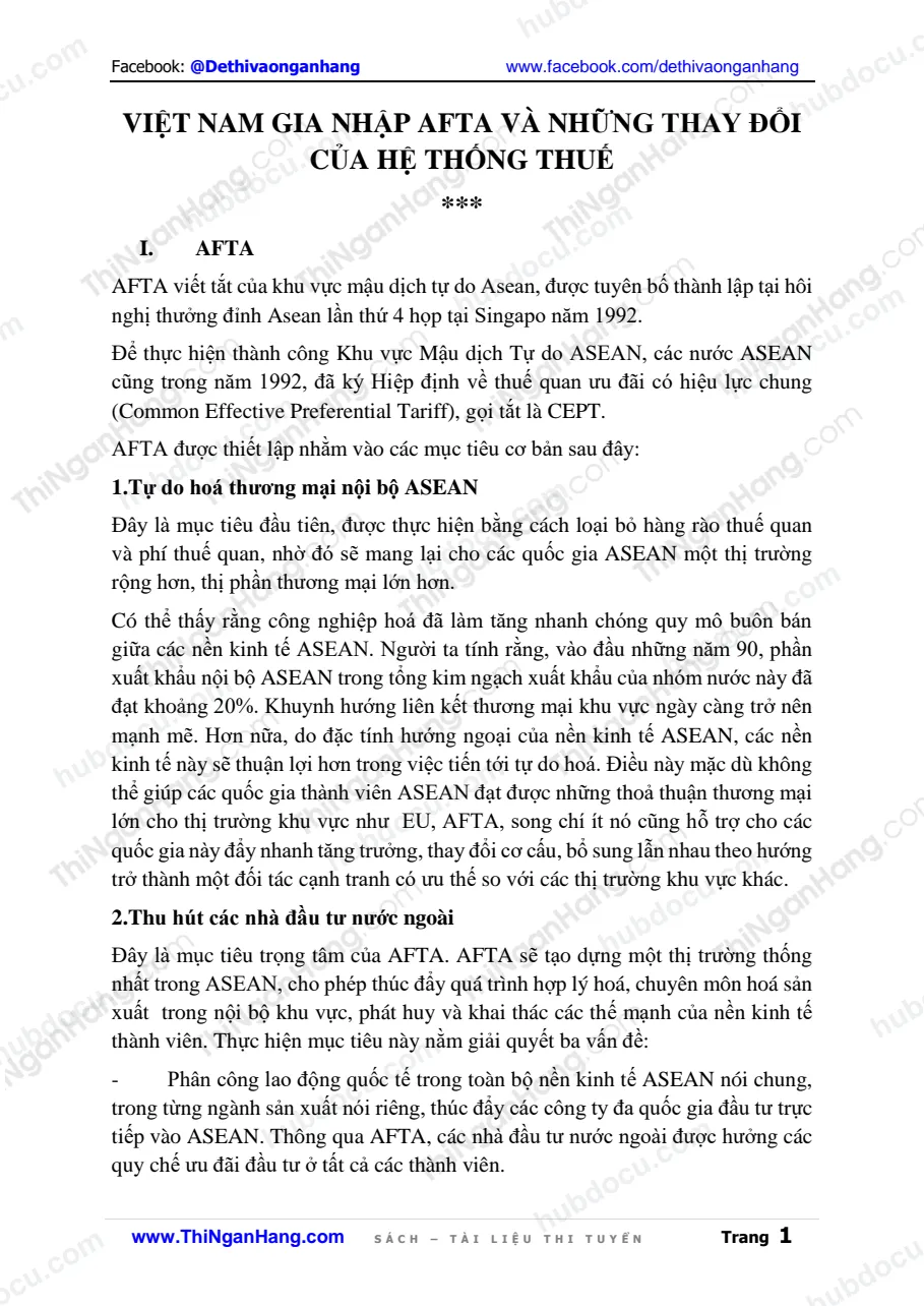 Việt Nam Gia nhập AFTA và những thay đổi của hệ thống thuế