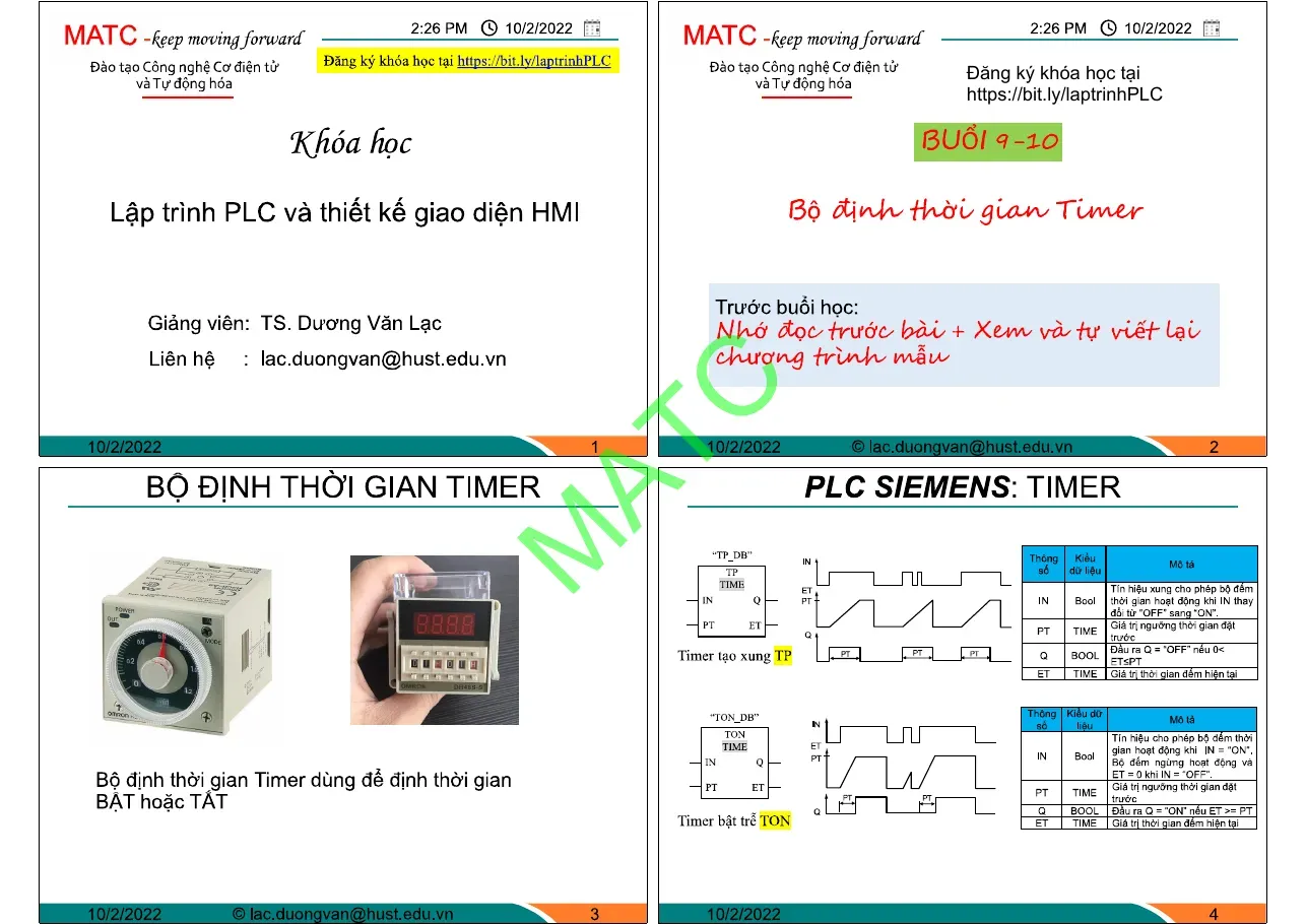 Slide Bộ định thời gian Timer (Buổi 9-10) - TS. Dương Văn Lạc