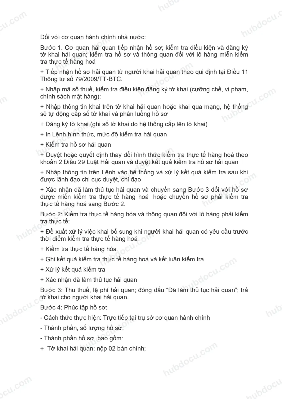 các bước xử lý tờ khai